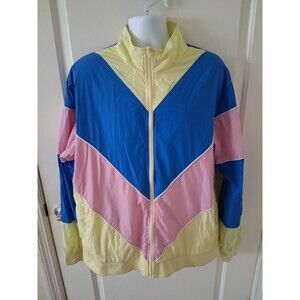 Pink Dolphin Windbreaker Jacket Mens 2XL Mockneck Colorblock Blue Yellow Zip Up